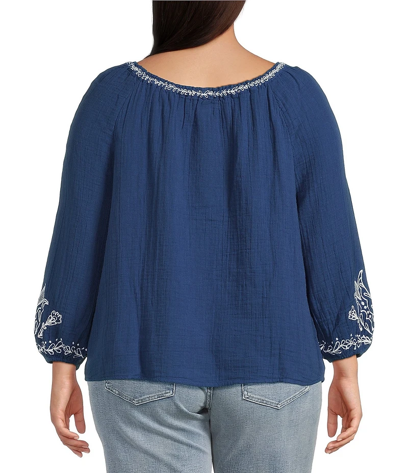 Liverpool Los Angeles Plus Size Double Gauze Woven Embroidered Top