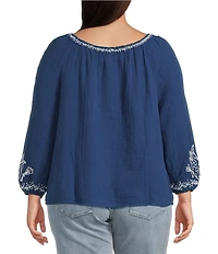 Liverpool Los Angeles Plus Size Double Gauze Woven Embroidered Top
