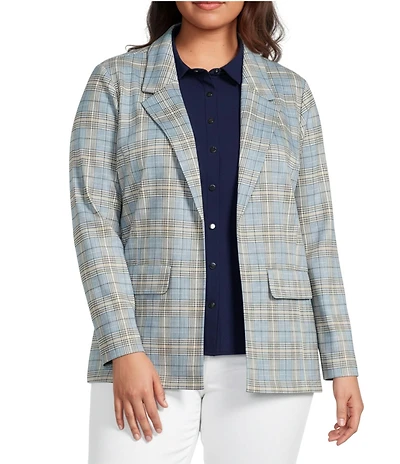 Liverpool Los Angeles Plus Size Glen Plaid Open-Front Boyfriend Blazer