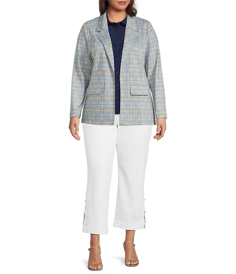 Liverpool Los Angeles Plus Size Glen Plaid Open-Front Boyfriend Blazer