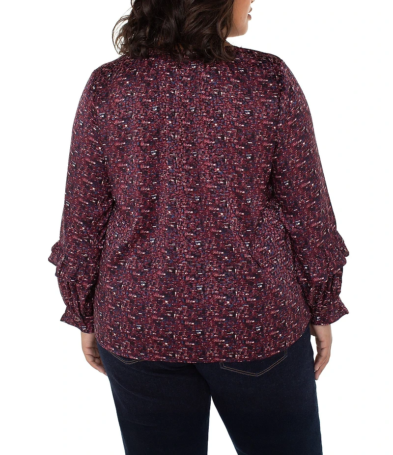 Liverpool Los Angeles Plus Size Jacquard Abstract Dot Print V-Neck Long Sleeve Blouse