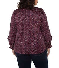 Liverpool Los Angeles Plus Size Jacquard Abstract Dot Print V-Neck Long Sleeve Blouse