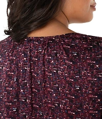Liverpool Los Angeles Plus Size Jacquard Abstract Dot Print V-Neck Long Sleeve Blouse