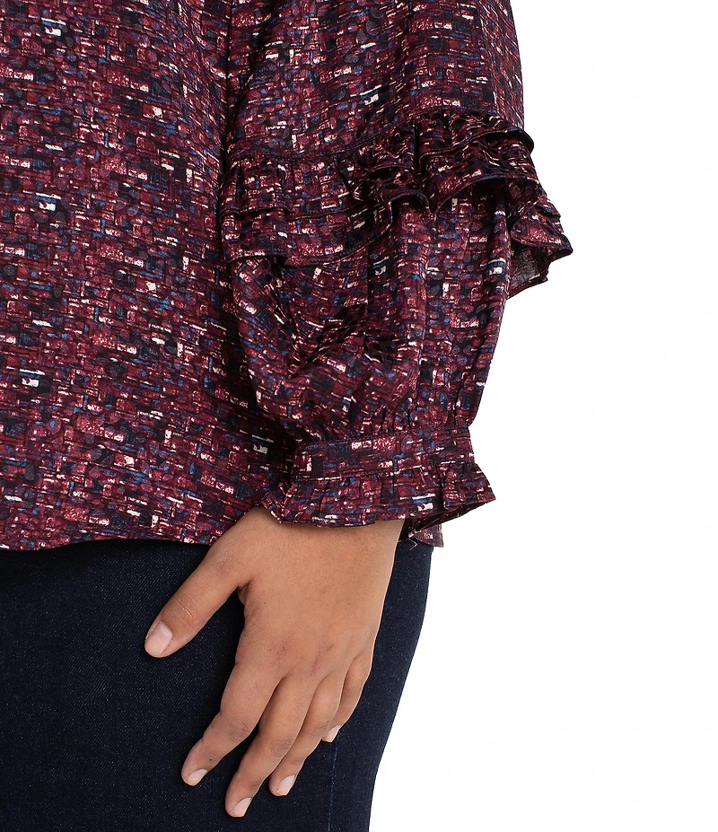 Liverpool Los Angeles Plus Size Jacquard Abstract Dot Print V-Neck Long Sleeve Blouse