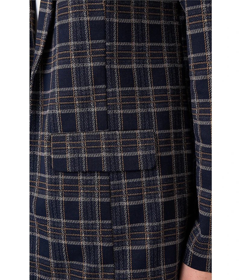 Liverpool Los Angeles Plus Size Jacquard Knit Plaid Notch Lapel Long Sleeve Open Front Boyfriend Blazer