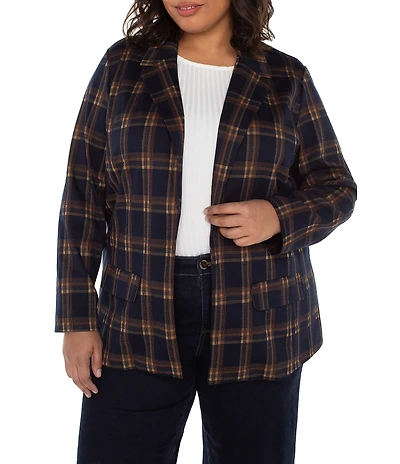 Liverpool Los Angeles Plus Size Jacquard Knit Plaid Open-Front Boyfriend Blazer