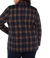 Liverpool Los Angeles Plus Size Jacquard Knit Plaid Open-Front Boyfriend Blazer