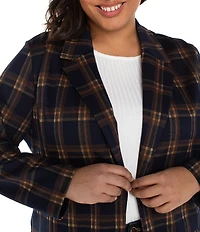 Liverpool Los Angeles Plus Size Jacquard Knit Plaid Open-Front Boyfriend Blazer