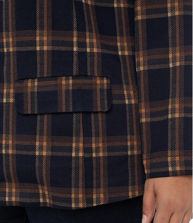 Liverpool Los Angeles Plus Size Jacquard Knit Plaid Open-Front Boyfriend Blazer