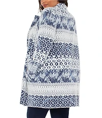 Liverpool Los Angeles Plus Size Jacquard Shibori Print Notch Collar Long Sleeve Coatigan Sweater