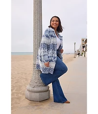 Liverpool Los Angeles Plus Size Jacquard Shibori Print Notch Collar Long Sleeve Coatigan Sweater