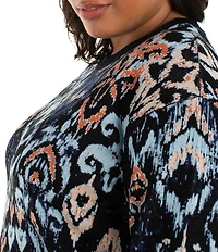 Liverpool Los Angeles Plus Size Jacquard Yarn Multi Ikat Print Crew Neck Long Sleeve Sweater