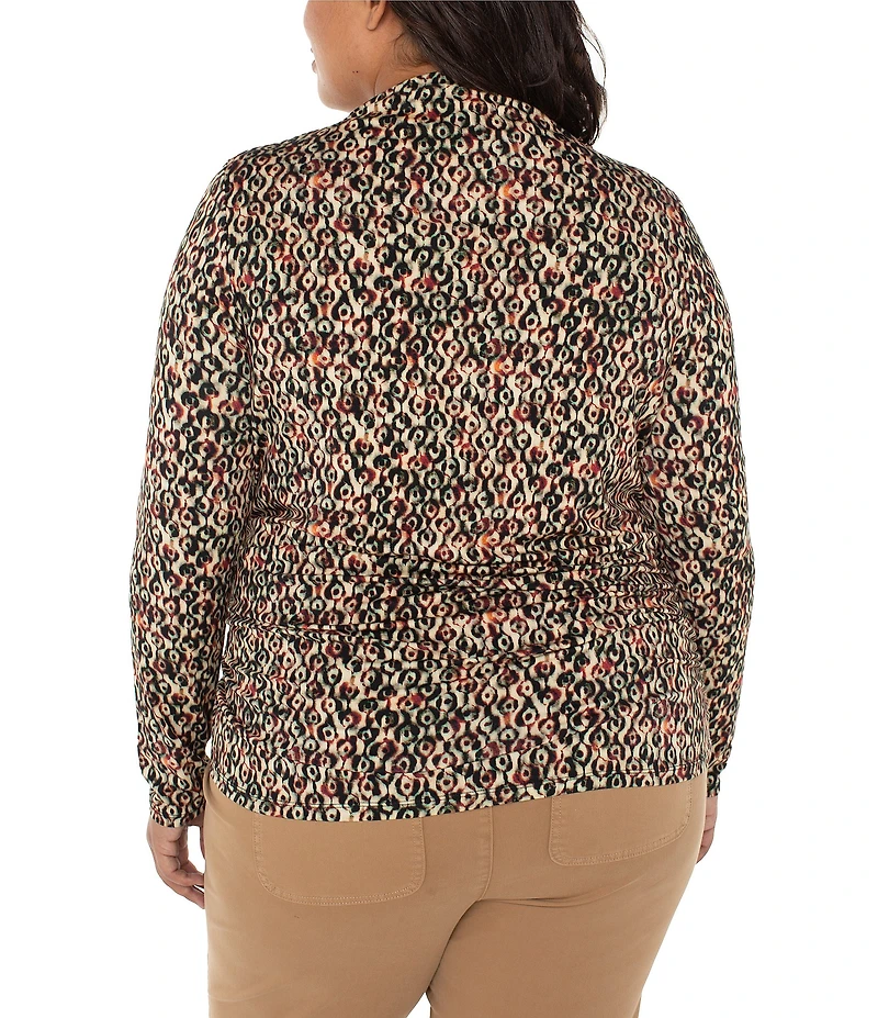 Liverpool Los Angeles Plus Size Jersey Knit Geo Ikat Mock Neck Long Sleeve Top