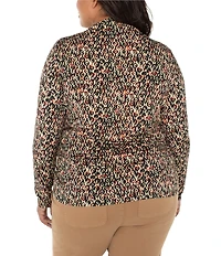 Liverpool Los Angeles Plus Size Jersey Knit Geo Ikat Mock Neck Long Sleeve Top