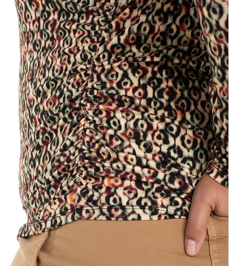 Liverpool Los Angeles Plus Size Jersey Knit Geo Ikat Mock Neck Long Sleeve Top