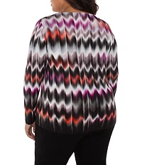 Liverpool Los Angeles Plus Size Jersey Knit Wavy Stripe Boat Neck Long Sleeve Top
