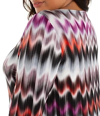 Liverpool Los Angeles Plus Size Jersey Knit Wavy Stripe Boat Neck Long Sleeve Top