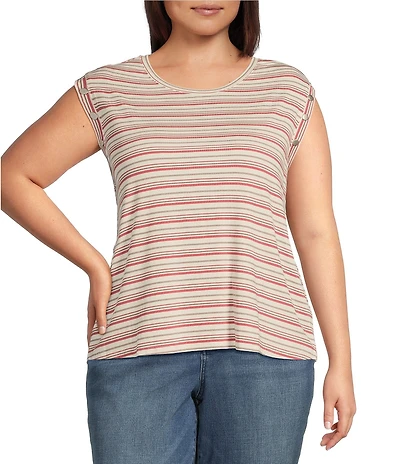 Liverpool Los Angeles Plus Size Knit Stripe Print Scoop Neck Sleeveless Top