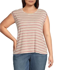 Liverpool Los Angeles Plus Size Knit Stripe Print Scoop Neck Sleeveless Top