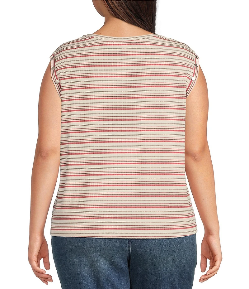 Liverpool Los Angeles Plus Size Knit Stripe Print Scoop Neck Sleeveless Top