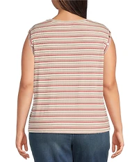 Liverpool Los Angeles Plus Size Knit Stripe Print Scoop Neck Sleeveless Top