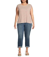 Liverpool Los Angeles Plus Size Knit Stripe Print Scoop Neck Sleeveless Top