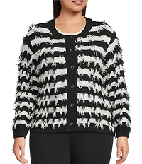 Liverpool Los Angeles Plus Size Long Mix Stitch Fringe Collarless Long Sleeve Cardigan