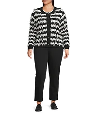 Liverpool Los Angeles Plus Size Long Mix Stitch Fringe Collarless Long Sleeve Cardigan