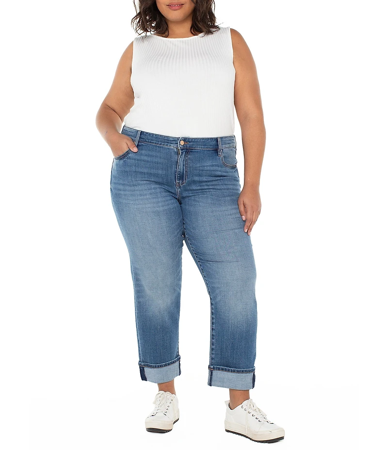 Liverpool Los Angeles Plus Size Marley Girlfriend Cuffed Crosshatch Denim Jeans