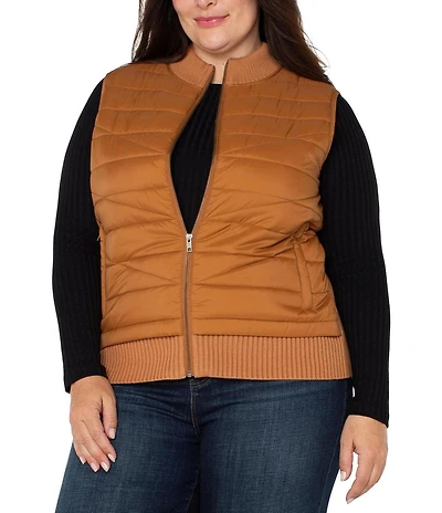 Liverpool Los Angeles Plus Size Mock Neck Sleeveless Quilted Sweater Vest