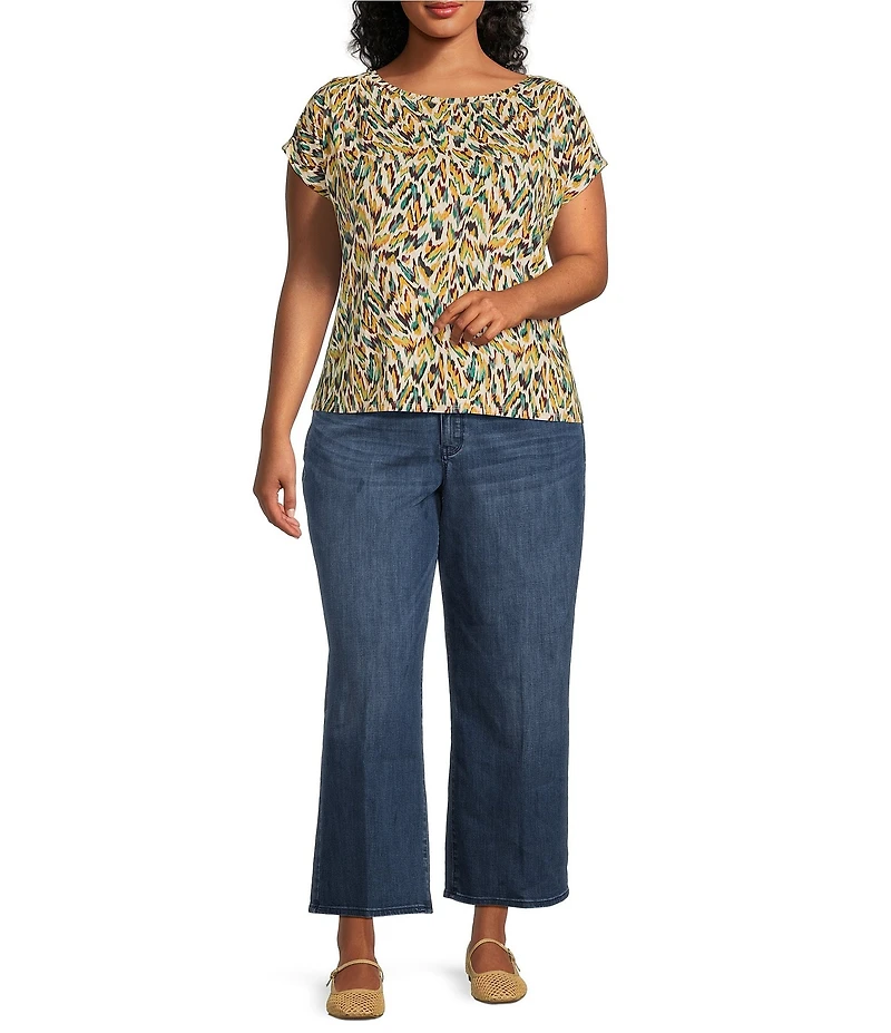 Liverpool Los Angeles Plus Size Multi Animal Print Boat Neck Cap Sleeve Top