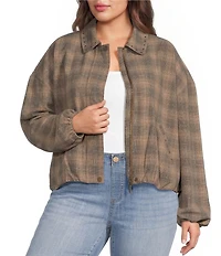 Liverpool Los Angeles Plus Size Ombre Plaid Point Collar Long Sleeve Bubble Hem Jacket