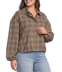 Liverpool Los Angeles Plus Size Ombre Plaid Point Collar Long Sleeve Bubble Hem Jacket