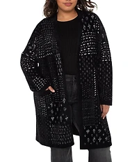 Liverpool Los Angeles Plus Size Patchwork Print Feather Jacquard Long Sleeve Open-Front Coatigan