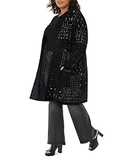 Liverpool Los Angeles Plus Size Patchwork Print Feather Jacquard Long Sleeve Open-Front Coatigan