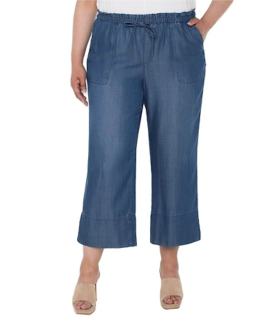 Liverpool Los Angeles Plus Size Pull-On Tie Waist Wide Leg Pants