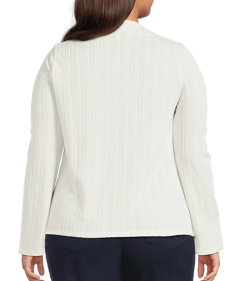 Liverpool Los Angeles Plus Size Ribbed Knit Asymmetrical Boat Neck Long Sleeve Sweater