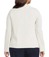 Liverpool Los Angeles Plus Size Ribbed Knit Asymmetrical Boat Neck Long Sleeve Sweater