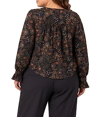 Liverpool Los Angeles Plus Size Sateen V-Neck Long Sleeve Button Front Blouse