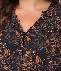 Liverpool Los Angeles Plus Size Sateen V-Neck Long Sleeve Button Front Blouse
