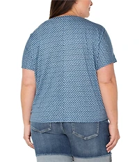 Liverpool Los Angeles Plus Size Slub Jersey Knit Crew Neck Short Sleeve Top