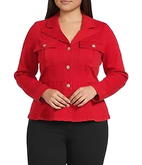 Liverpool Los Angeles Plus Size Slub Twill Peak Lapel Collar Long Sleeve Peplum Jacket
