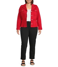 Liverpool Los Angeles Plus Size Slub Twill Peak Lapel Collar Long Sleeve Peplum Jacket