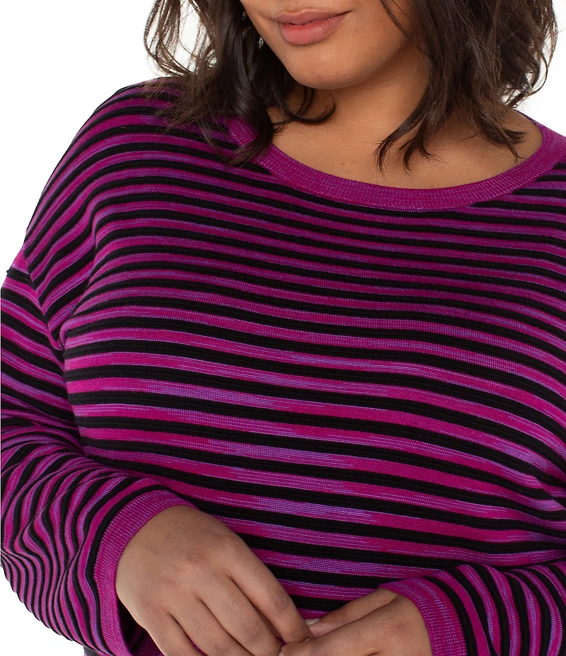 Liverpool Los Angeles Plus Size Space-Dye Stripe Boat Neck Long Sleeve Sweater
