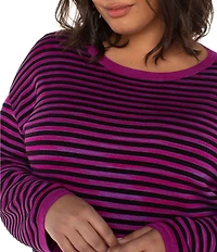 Liverpool Los Angeles Plus Size Space-Dye Stripe Boat Neck Long Sleeve Sweater