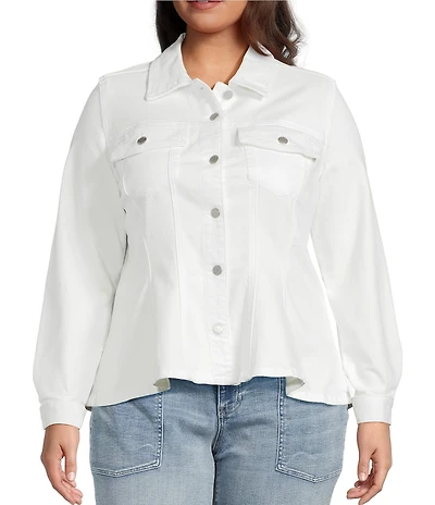 Liverpool Los Angeles Plus Size Stretch Denim Point Collar Long Sleeve Fit & Flare Trucker Jacket