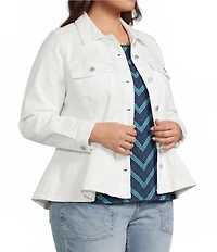 Liverpool Los Angeles Plus Size Stretch Denim Point Collar Long Sleeve Fit & Flare Trucker Jacket