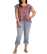 Liverpool Los Angeles Plus Size Stretch Woven Print V-Neck Flutter Sleeve Top