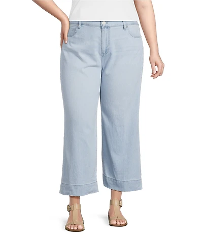 Liverpool Los Angeles Plus Size Stride Stretch Denim Striped Embroidered Wide Leg Cropped Jeans