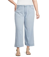 Liverpool Los Angeles Plus Size Stride Stretch Denim Striped Embroidered Wide Leg Cropped Jeans